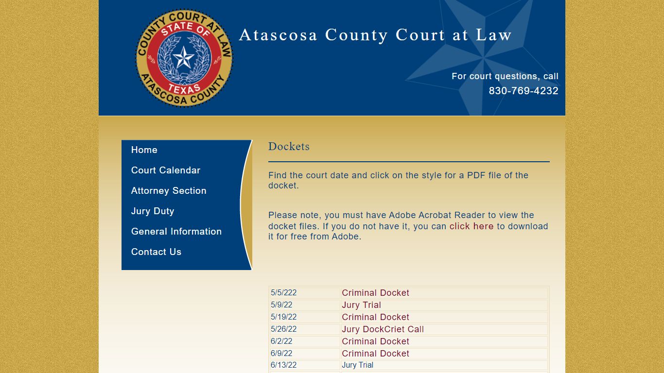 Dockets, Atascosa County Court at Law